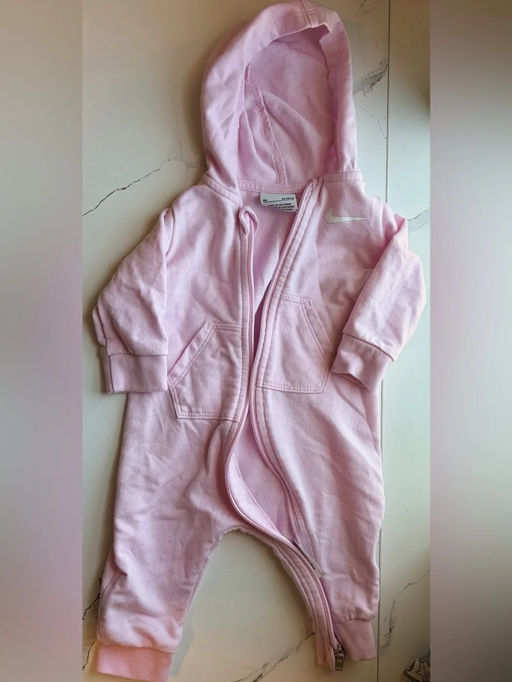 Nike Pink Baby Zip-Up Hooded Size 6 M Romper Like-New